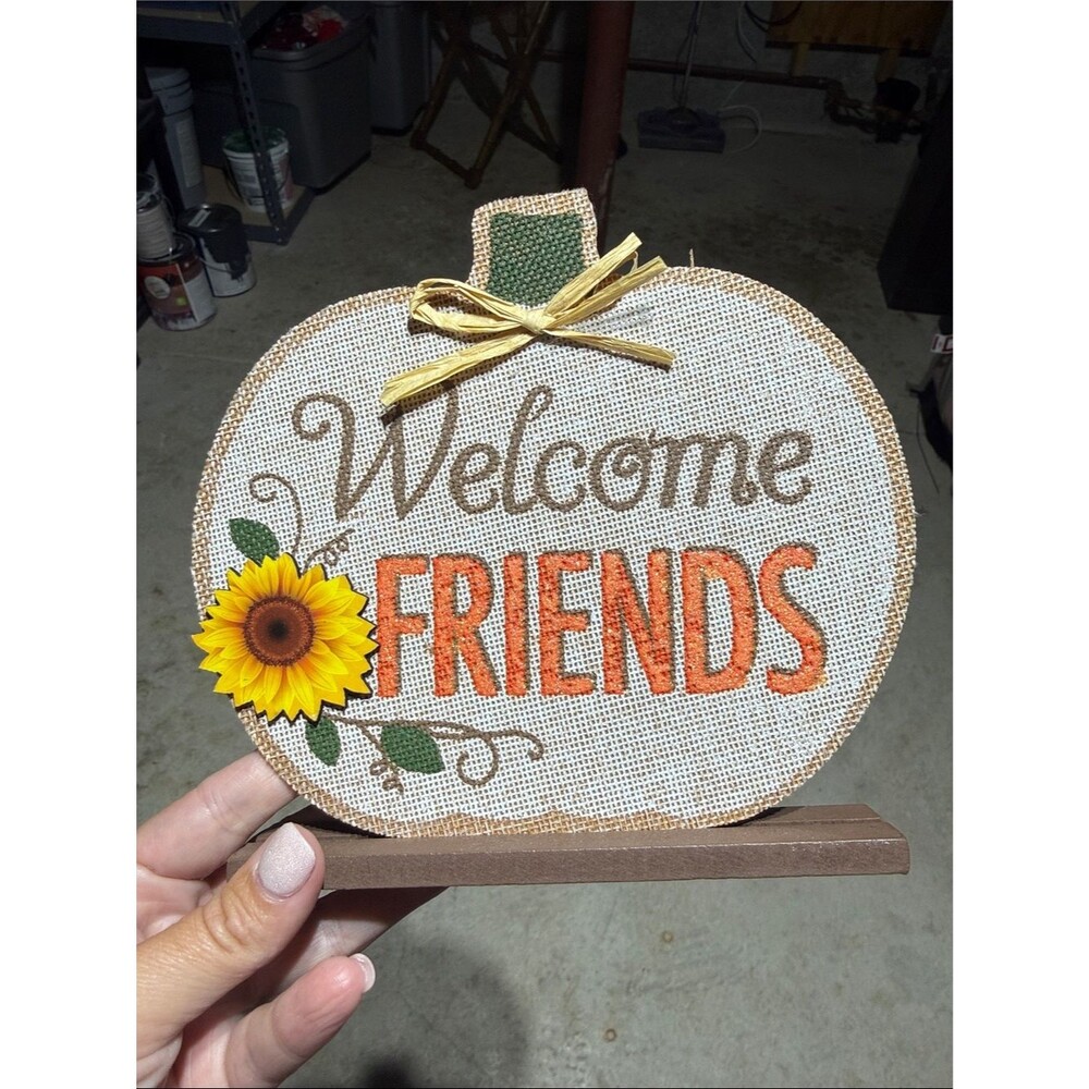 Welcome Friends Pumpkin Table Decor Farmhouse Fall Thanksgiving Sunflower Sign